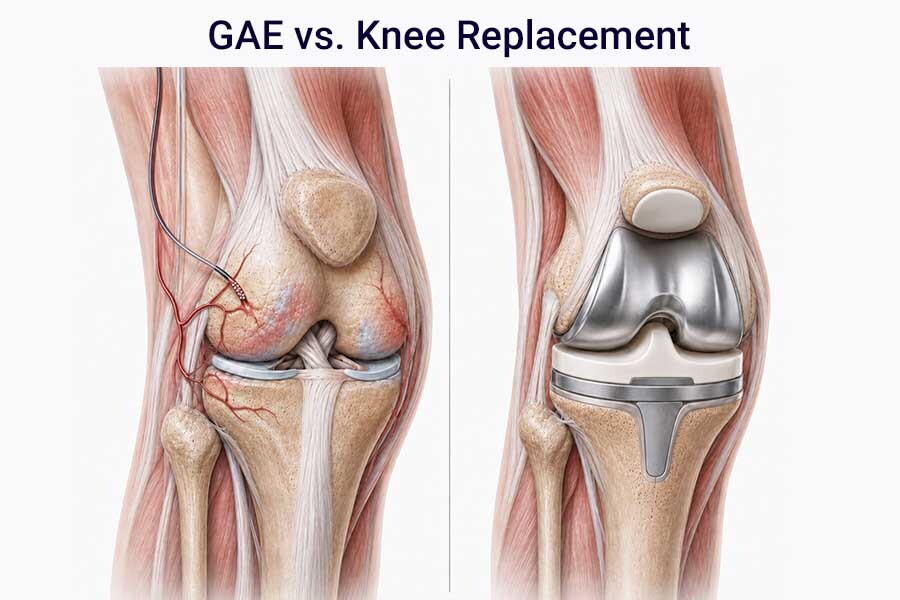 GAE vs Knee Replacement Comparison Knee Anatomy Illustration