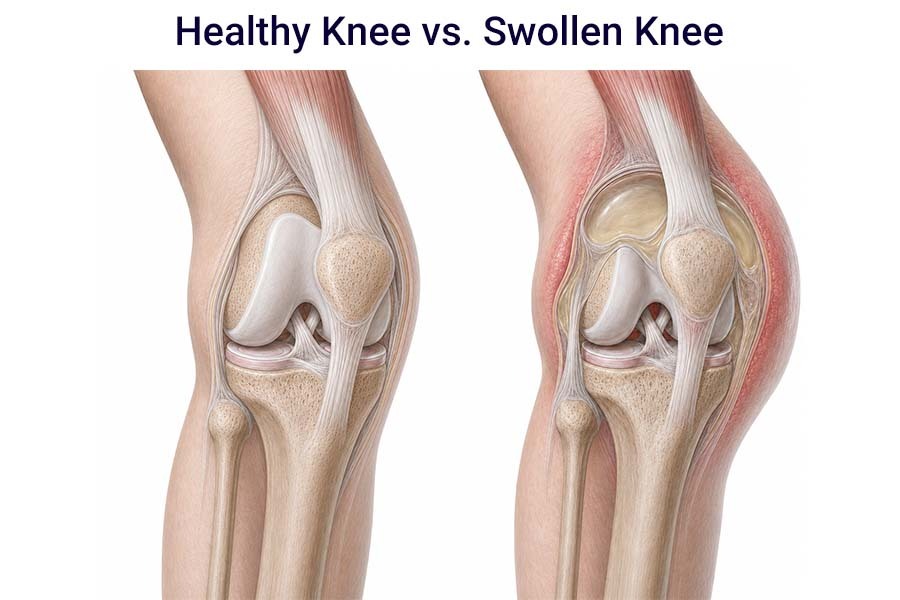 Healthy Knee vs Swollen Knee Joint Effusion