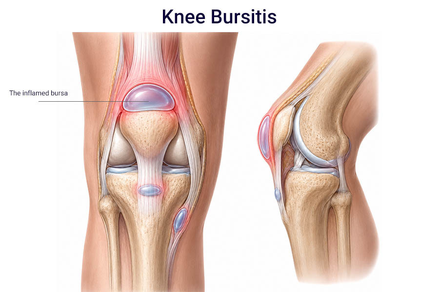 Inflamed knee bursa causing knee bursitis pain and swelling treated in Brooklyn, NY.