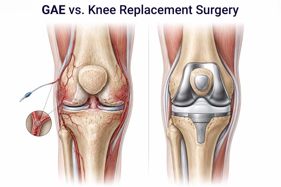 Comparison of genicular artery embolization and knee replacement surgery for chronic knee pain